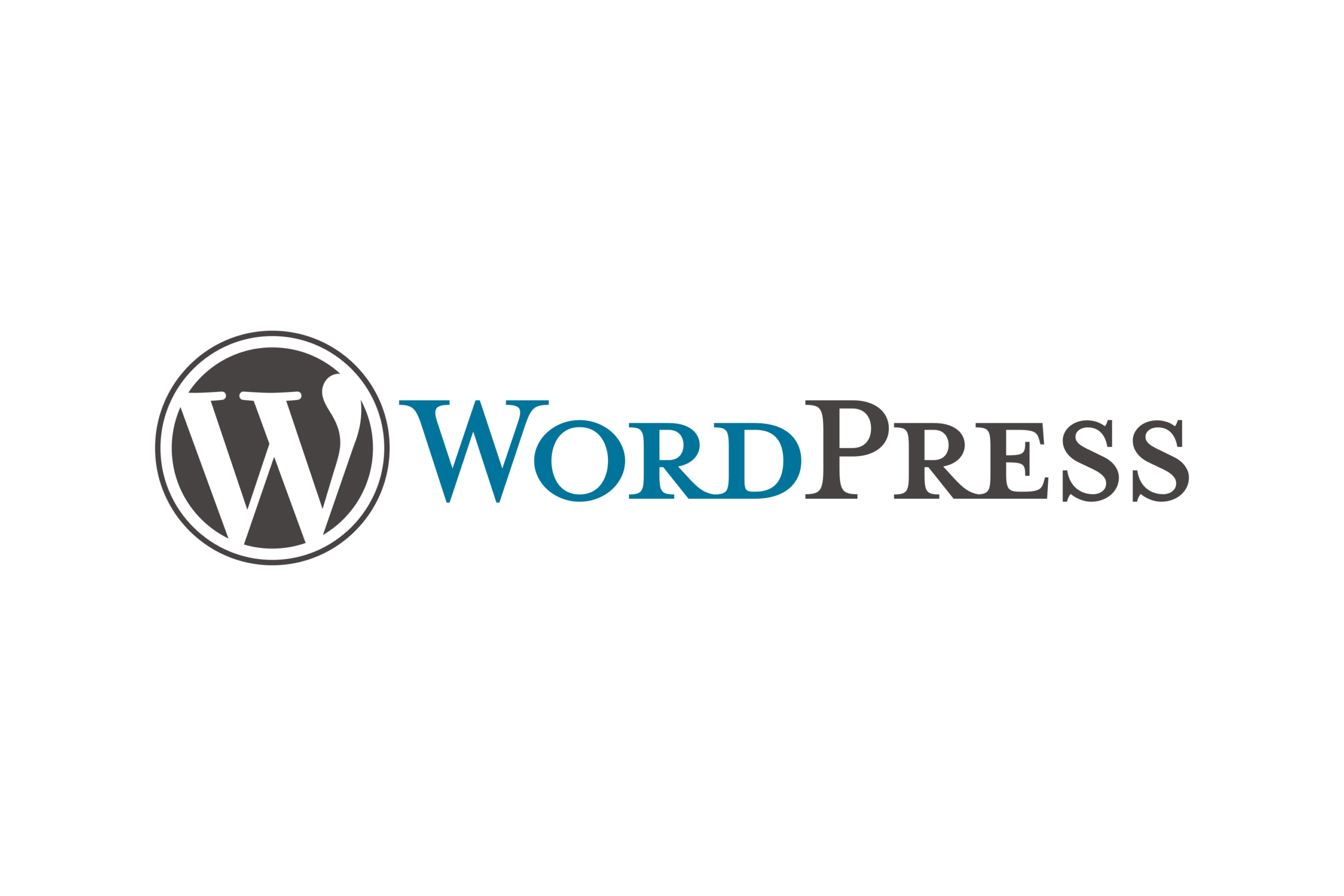 Logo WordPress avec un « W » stylisé dans un cercle noir à gauche et « WordPress » à côté, comportant « Word » en bleu et « Press » en noir sur fond noir, parfait pour toute agence web marseillaise souhaitant valoriser sa présence digitale.